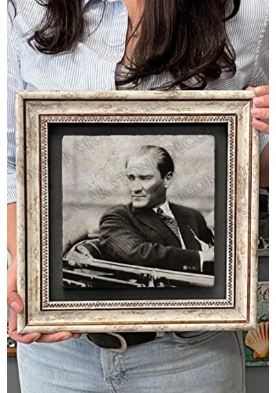 Oscar Stone Decor Çerçeveli Tablo Taş Duvar Dekoru 30 X 30 Cm Atatürk Arabada