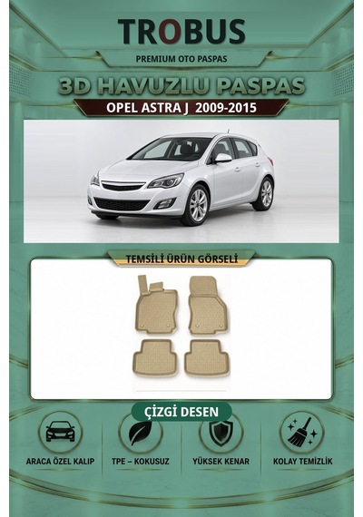 Opel Astra J 2009-2015 Çizgi Desen 3d Havuzlu Paspas Takımı Bej