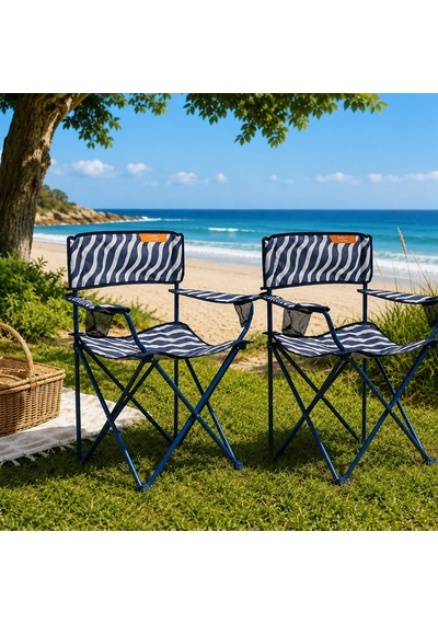 Living Zebra Desen 2'li Kamp Sandalyesi - Lacivert - 50x50x78 Cm Çok Renkli