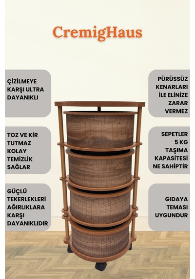Ahşap Sebzelik Geleneksel Tasarım Yuvarlak Kemençe Desenli 4 X 5 Kg Kapasiteli Hazır Gönderim Diğer