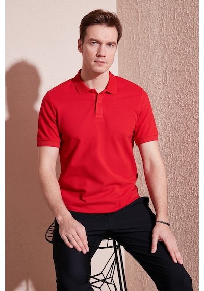 Buratti Pamuklu Regular Fit Düğmeli Erkek Polo Yaka T Shirt 5902739 Kırmızı