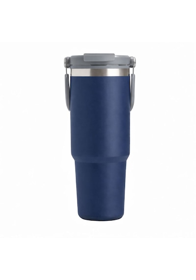 Forzacase 900 Ml Paslanmaz Çelik Pipetli Ve Kilit Kapaklı Kulplu Termos 6 Saat Sıcak/soğuk - Fc1180 Lacivert