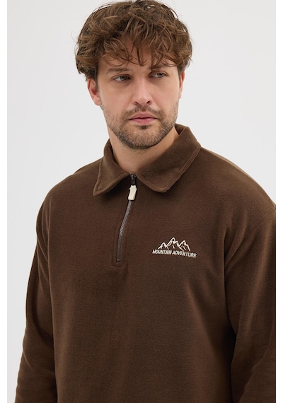 Polostate Erkek Tüylenme Yapmayan Soğuk Geçirmez Sweatshirt Kahverengi Kahverengi