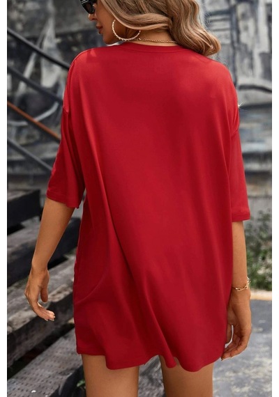 Unisex Chiago Baskılı T-shirt Kırmızı