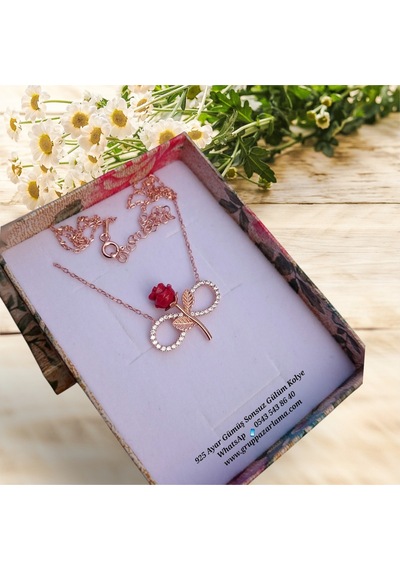 Modahilye 925 Ayar Gümüş Sonsuzluk Gül Rose Gold Kolye Rose Gold