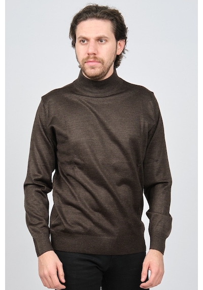 Woolen World Erkek Balıkçı Yaka Yün Kazak 5590103 Kahverengi Kahverengi Beyaz