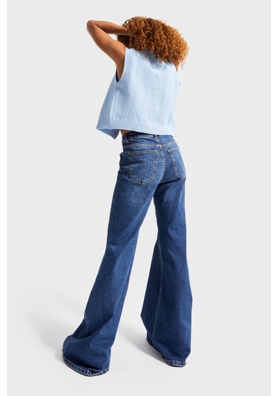 Itsbasic Kadın Koyu Mavi Renk 2w5-5 Mry Flare Fit Komfort Kumaş İç Boy 83cm Denim Jean
