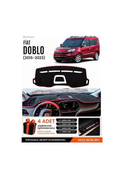 Fıat Doblo 2015-2023 Uyumlu Torpido Koruma, Torpido Örtüsü, Torpido Kılıfı - Siyah Kırmızı