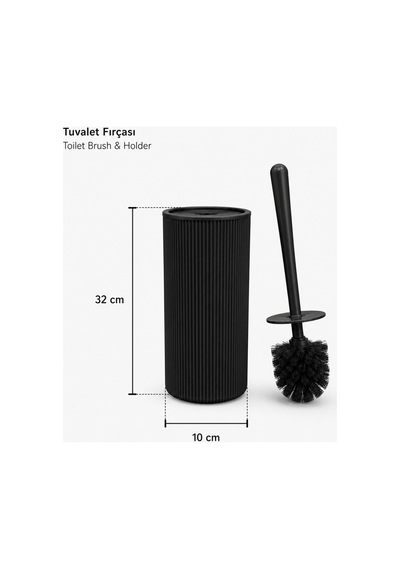 Modern Çizgili Banyo Çöp Kovası 6,25 Litre & Tuvalet Fırçası Seti İkili Set, Dayanıklı Plastik Siyah