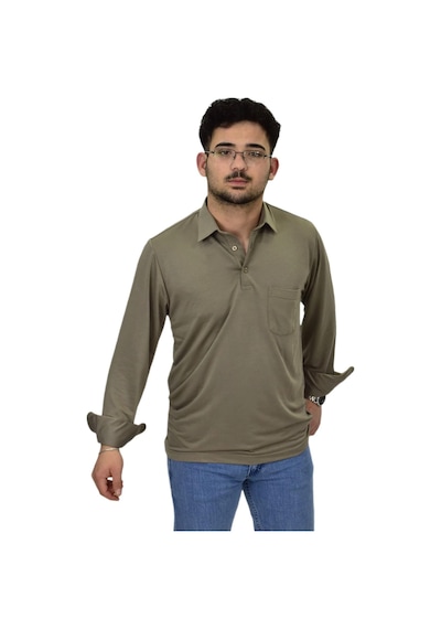 Erkek Gömlek Yaka Uzunkol Tişört T6063 Bgl-st04542 Vizon