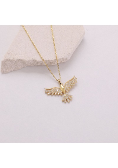 Vaoov 925 Ayar Gümüş Gold Taşlı Anka Kuşu Kolye Altın