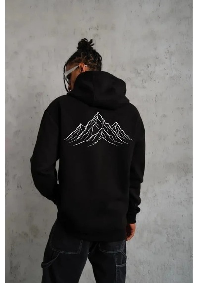 Defymoda Erkek Nihilist Penguen Özel Tasarım Oversize Kapüşonlu Sweatshirt - Siyah