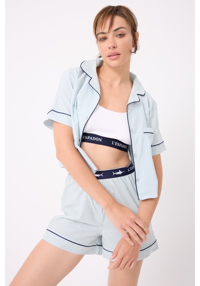 Lespadon Marısılk Kadın Yazlık Şortlu Crop Gömlekli Pijama & Lounge Takımı-3226 Yesil