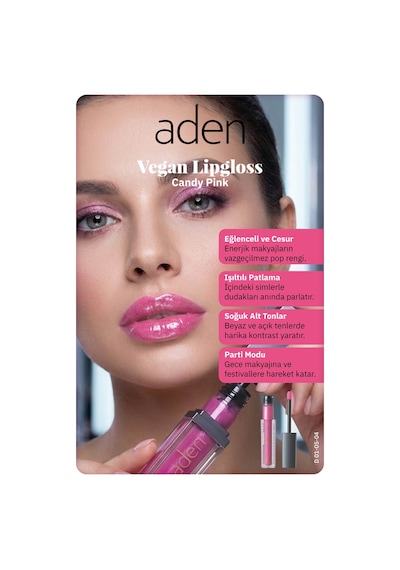 Aden Vegan Lipgloss - Vegan Dudak Parlatıcısı 04 Candy Pink Şeker Pembesi Pembe
