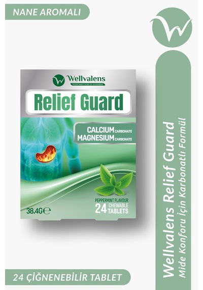 Relief Guard Çiğnenebilir Tablet Nane Aromalı Kalsiyum Karbonat Magnezyum Karbonat 24 Adet