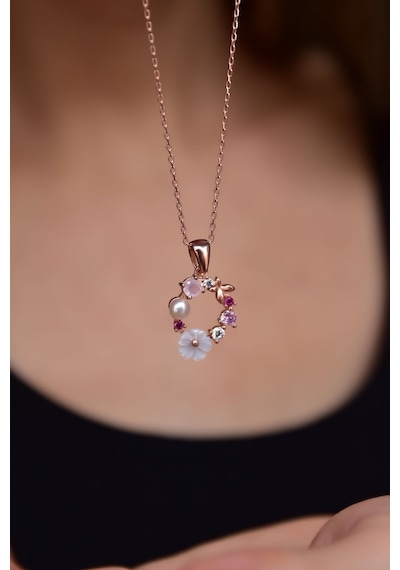 Papatya Silver 925 Ayar Gümüş Rose Kaplama Incili Kelebek Sedef Manolya Çiçek Kolye