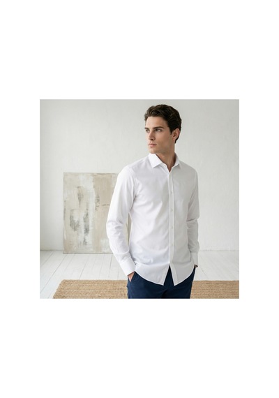 Yusaytr Slim Fit Uzun Kollu Pamuklu Gizli Düğme Yakalı Oxford Gömlek Beyaz Beyaz