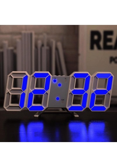Mavi Led Dijital Dekoratif Masa Veya Duvar Saati Çok Renkli