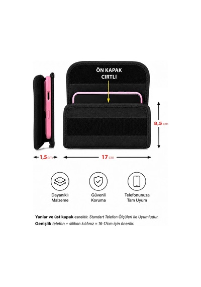 Exenar - Siyah - Kemer Kılıf İphone 12 13 14 15 16 17 Pro Max-iphone 14 15 16 Plus Cırt Kapaklı Lastikli Bel Kılıfı