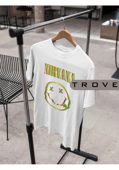 Startmore Unısex Kadın Erkek Nırvana Halüsinasyon %100 Pamuk Baskılı Siyah Beyaz T-shirt Beyaz
