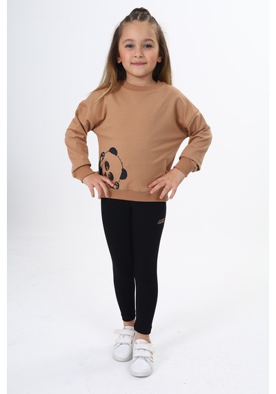 Toontoy Kids Toontoy Kız Çocuk 2'li Takım Baskılı Bisiklet Yaka Düşük Omuz Sweatshirt & Basic Düz Tayt Kahverengi Toontoy Kids Toontoy Kız Çocuk 2'li Takım Baskılı Bisiklet Yaka Düşük Omuz Sweatshirt & Basic Düz Tayt Kahverengi