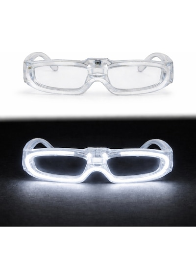 Beyaz - 355 - Led Işıklı Parti Gözlüğü 3 Modlu Glow &amp Gece - Csmo-tex - Eğlence Gözlüğü