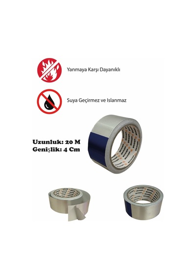 20 Metre Alüminyum Yanmaz Folyo Bant Tamir Soba Boru Bandı Folyo Bant Su Sızdırmaz 20 Metre 40mm