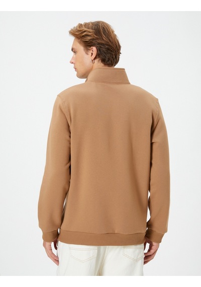 Koton Yarım Fermuarlı Sweatshirt Dik Yaka Uzun Kollu Şardonlu Deve Tüyü 4wam70024mk Taba
