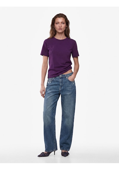 Koton Pamuklu Regular Fit Kısa Kollu Bisiklet Yaka Basic Tişört Mor 7wak50036ek