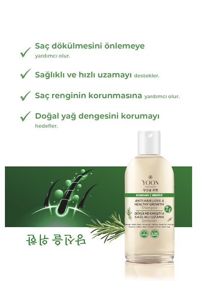 Yoon Saç Dökülme Karşıtı, Hızlı Saç Uzatma, 7 Aktifli Biberiyeli Tuzsuz Şampuan 400ml Tüm Saç Tipleri