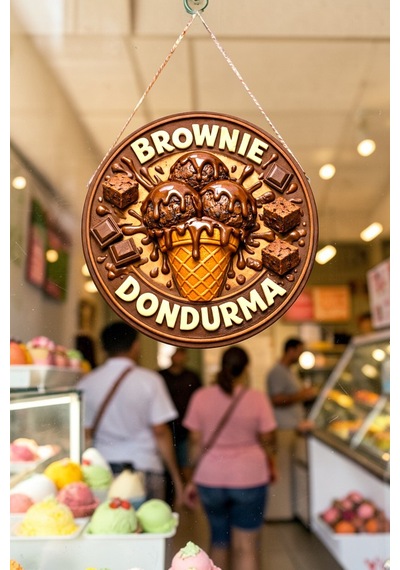 Brownie Dondurma Görselli Ahşap İpli Kapı Duvar Süsü Tatlıcı Cafe Reklam Süsü, 30 X 50 Cm