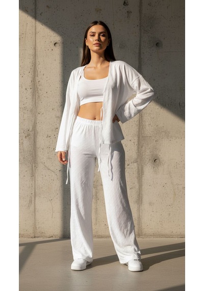 Divinus Kabartma Kalp Baskılı 5'li Pijama Takımı Beyaz