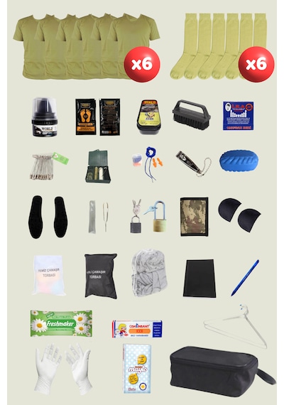 Outdoorun 6 Lı Askerlik Seti Fanila Çorap Ve 27 Parça Aksesuar - Temel Ve Bedelli Askerlik Malzemeleri Haki