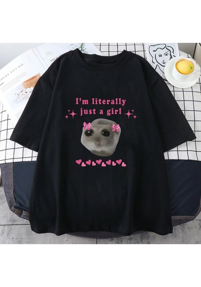 Startmore Beyaz Üzgün Hamster Tshirt Ben Sadece Bir Mektup Siyah