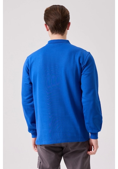 Galanthus Polo Sweat Uzun Kollu Pamuklu Sweatshirt İş Ve Günlük Kullanım İçin Saxmavi