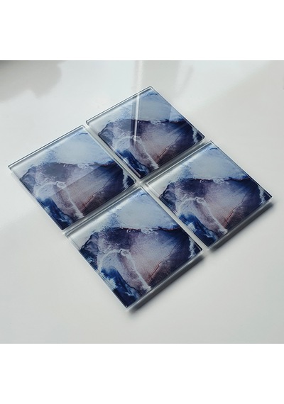Decorita Cam Bardak Altlığı Ocean Desen 4'lü Takım 10 x 10 CM Çok Renkli