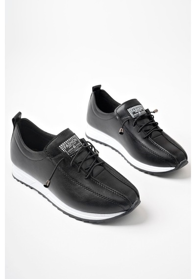 Mcaserıng Nokta Ortobetik Kadın Bacıklı Detaylı Ciltli Anne / Kız Günlük Sneaker Ayakkabı Babet Siyah-zetta