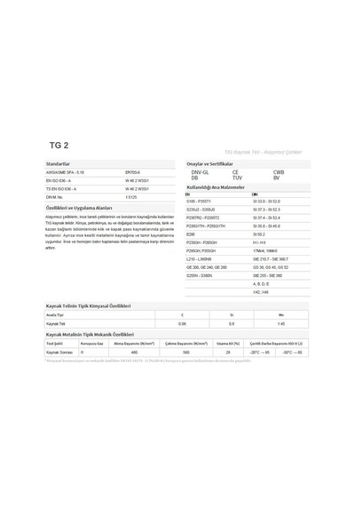 Tg 2 2.40x1000 Mm Tıg Kaynak Teli, 5 Kg