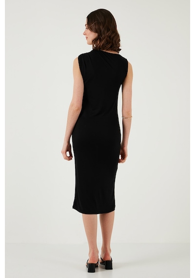 Lela Slim Fit Bisiklet Yaka Kolsuz Midi Boy Bayan Elbise 5866251 Siyah