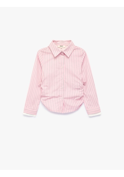 Koton Pamuklu Klasik Yaka Uzun Kollu Çizgili Poplin Gömlek Pınk Strıpe 7wkg60017aw Pembe