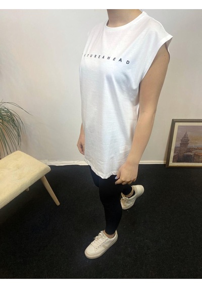 Kadın Bisiklet Yaka Regular Fit Baskılı Tişort Spr24atk344 Beyaz