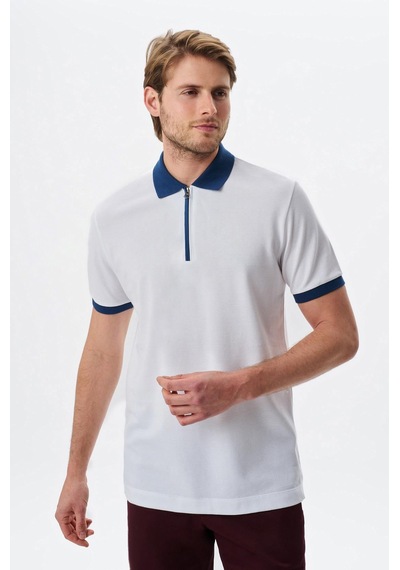 AR-MA Arma Erkek Regular Fit Basic % 100 Pamuk Pike Fermuarlı Polo Yaka Tişört Y29374354302 Beyaz