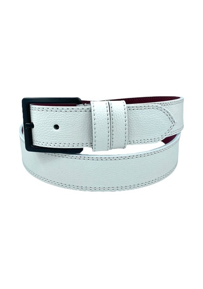 Süzer Deri Suni Deri Çift Dikişli Damar Desenli Model 4 Cm.lik Spor Kemer - 9016-11 001 - Beyaz