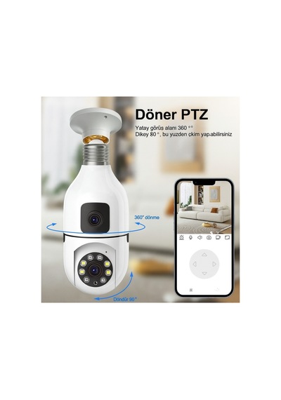 Ampul Tipi Wifi Güvenlik Kamerası Duy Girişli, Hareket Algılamalı, Gece Görüşlü Uzaktan İzleme - 805393063