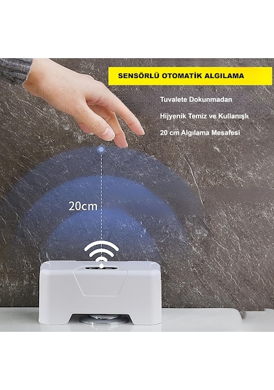 Hymark Otomatik Wc Tuvalet Sifonu Kızılötesi Sensörlü Temassız Akıllı Sensör Şarjlı Dahili Pil Beyaz