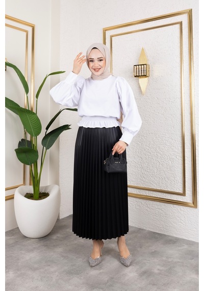 Hira Life Fashion Kadın Tesettür Giyim Ve Deri Görünümlü Beli Lastik Detayı İle Piliseli Uzun Etek Siyah Siyah Hira Life Fashion Kadın Tesettür Giyim Ve Deri Görünümlü Beli Lastik Detayı İle Piliseli Uzun Etek Siyah Siyah