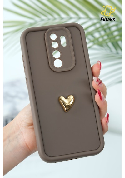Fibaks Redmi Note 8 Pro Uyumlu Kılıf 3d Kalp Tasarımlı Kahverengi Desenli Yumuşak Kamera Korumalı Kapak