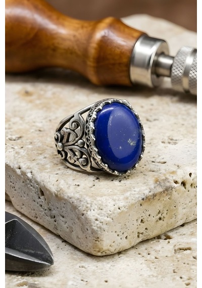 Hünkar Model El İşi Lapis Lazuli Taşlı Gümüş Yüzük 30 Gümüş