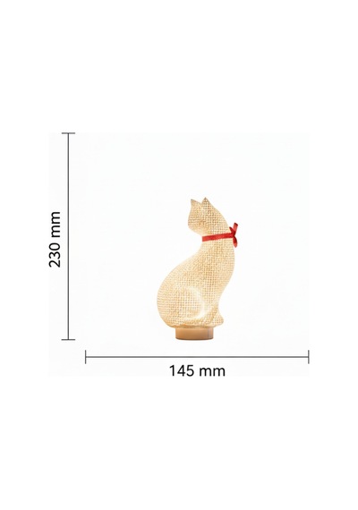 Sincara Home Kedi Petek Dekor / Masa Ve Gece Lambası Beyaz Kedi - Siyah Kurdele