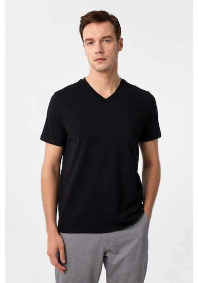 Süvari Siyah Slim Fit Düz V Yaka Tişört